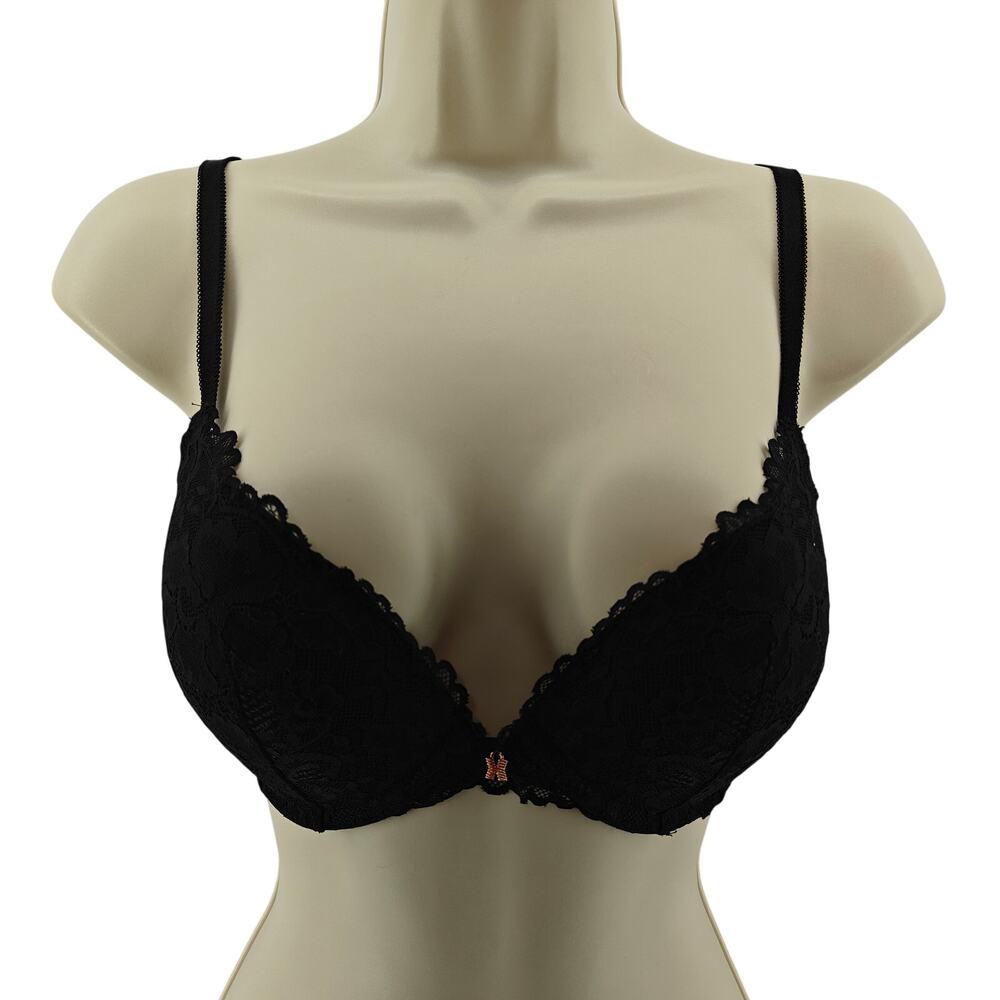 Savage x Fenty Black Roselace Push-Up Plunge Bra 32D